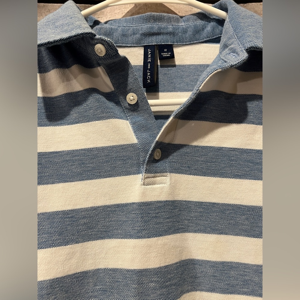 Janie and Jack Blue and White Striped Knit Polo 100% Cotton Preppy Dressy - Picture 2 of 4